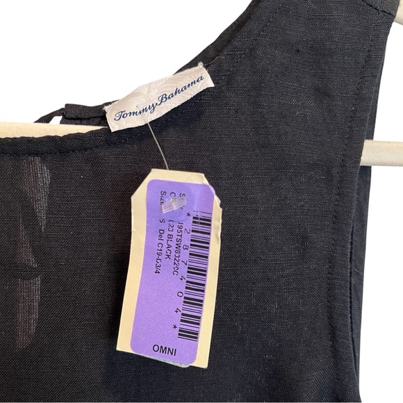 Tommy Bahama Linen Blend Flounce Hem Midi Dress Black XS Beach Minimalist Casual - Picture 3 of 4